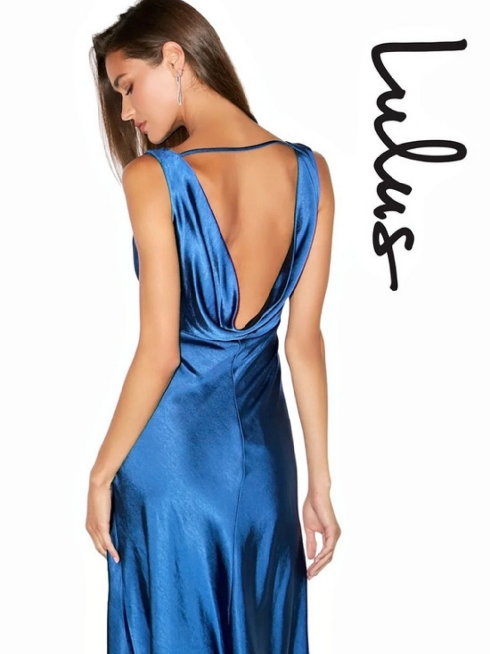 Lulus - Incredible Love Navy Satin Cowl Back Midi Slip Dress - XXS - Picture 6 of 7